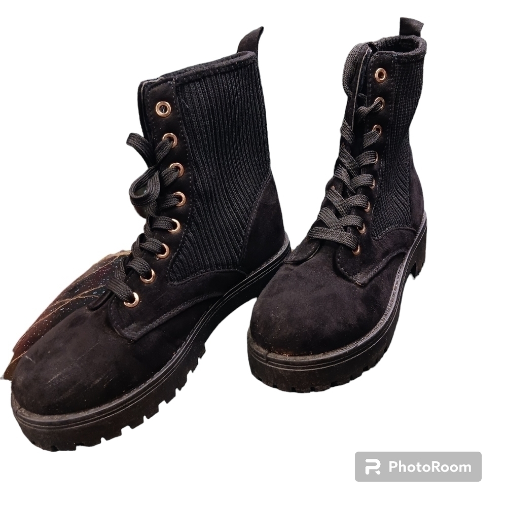Sugar Women’s Size 5.5 CONTROL Lug Sole Lace-Up/Zip Combat Boots BLACK